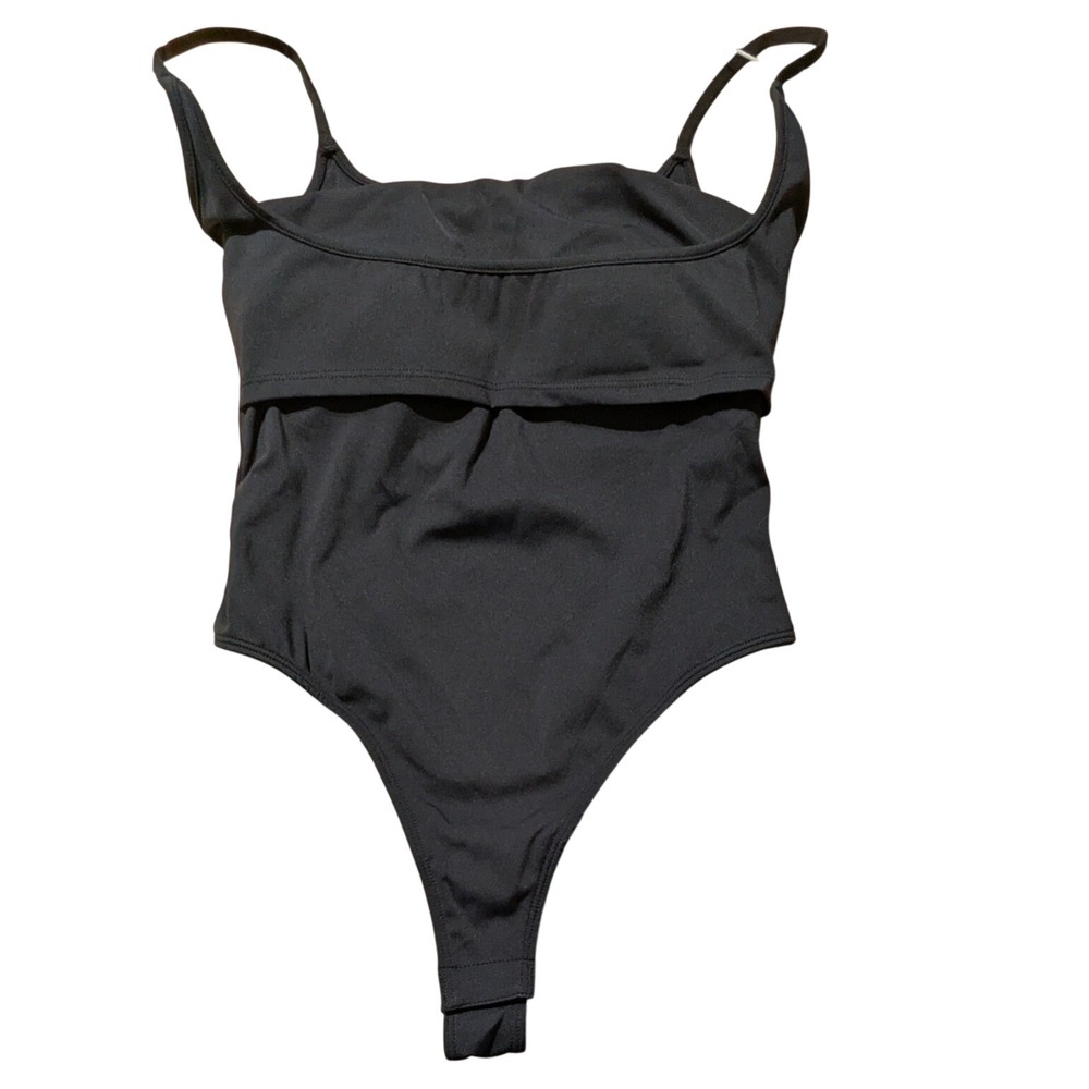Halara Seamless Flow Snap Bodysuit XS Black Padded Square Neck NWT Night Out